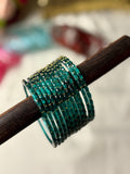 Emerald Raindrop Glass Bangle Box of 6