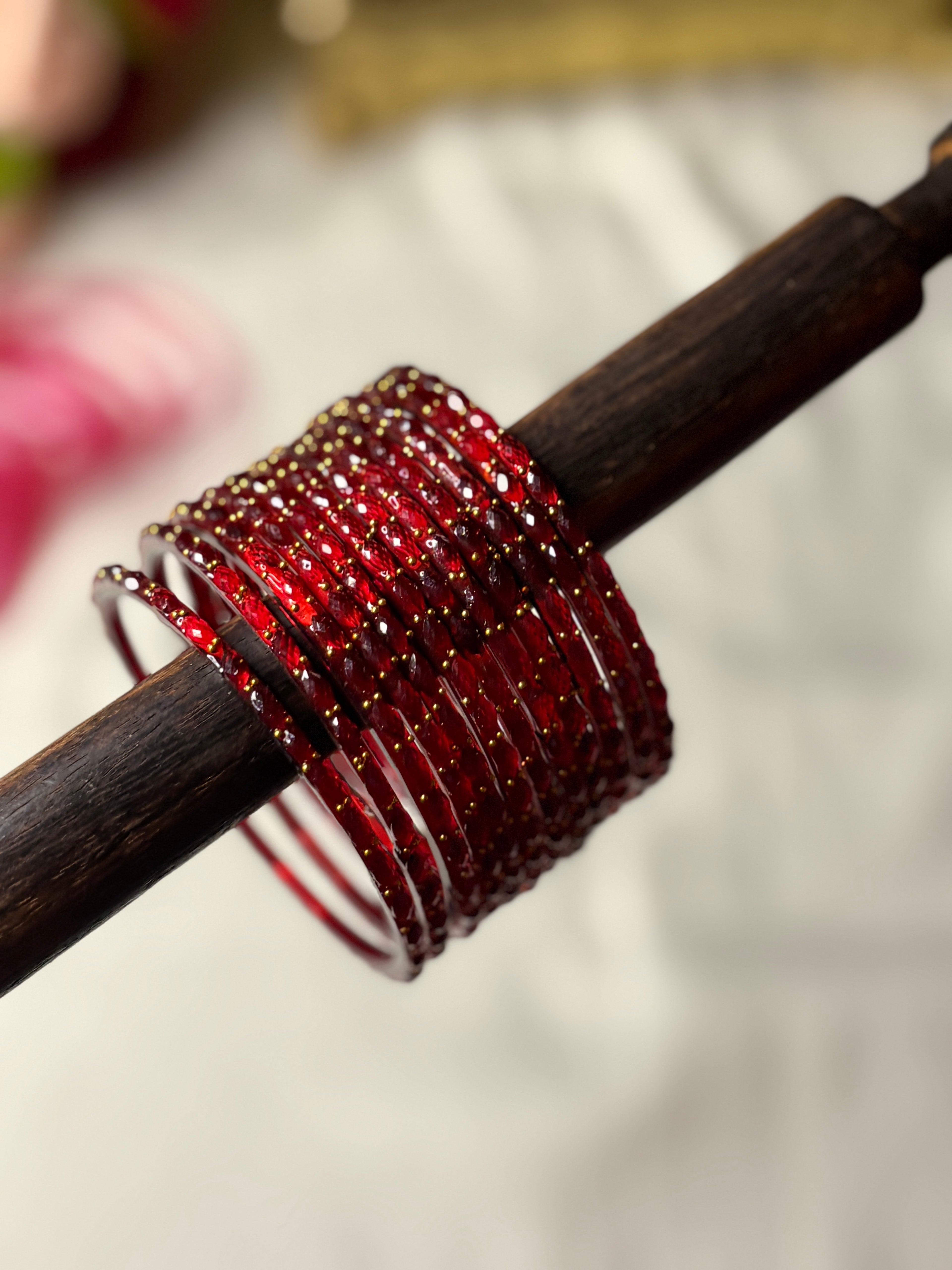 Red Raindrop Glass Bangle Box of 6