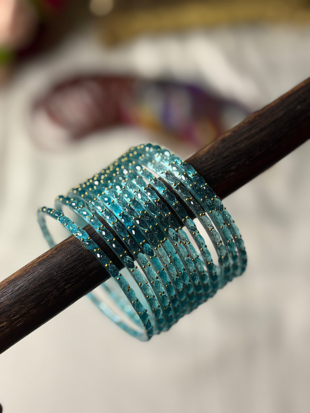 Mint Raindrop Glass Bangles Box of 6