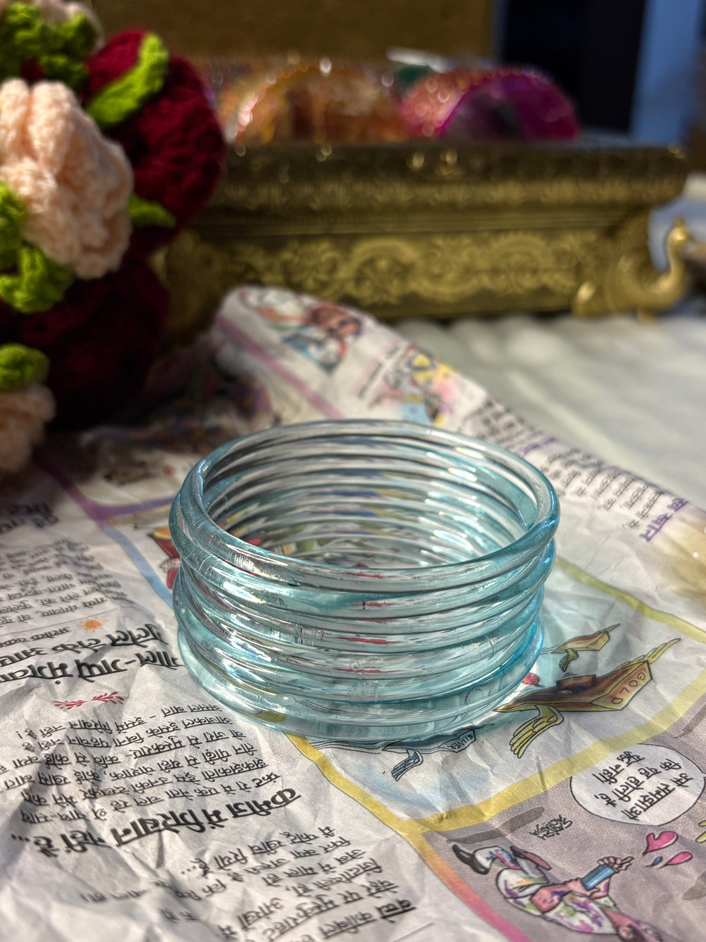 Light Blue Jelly Glass Bangle Box of 4