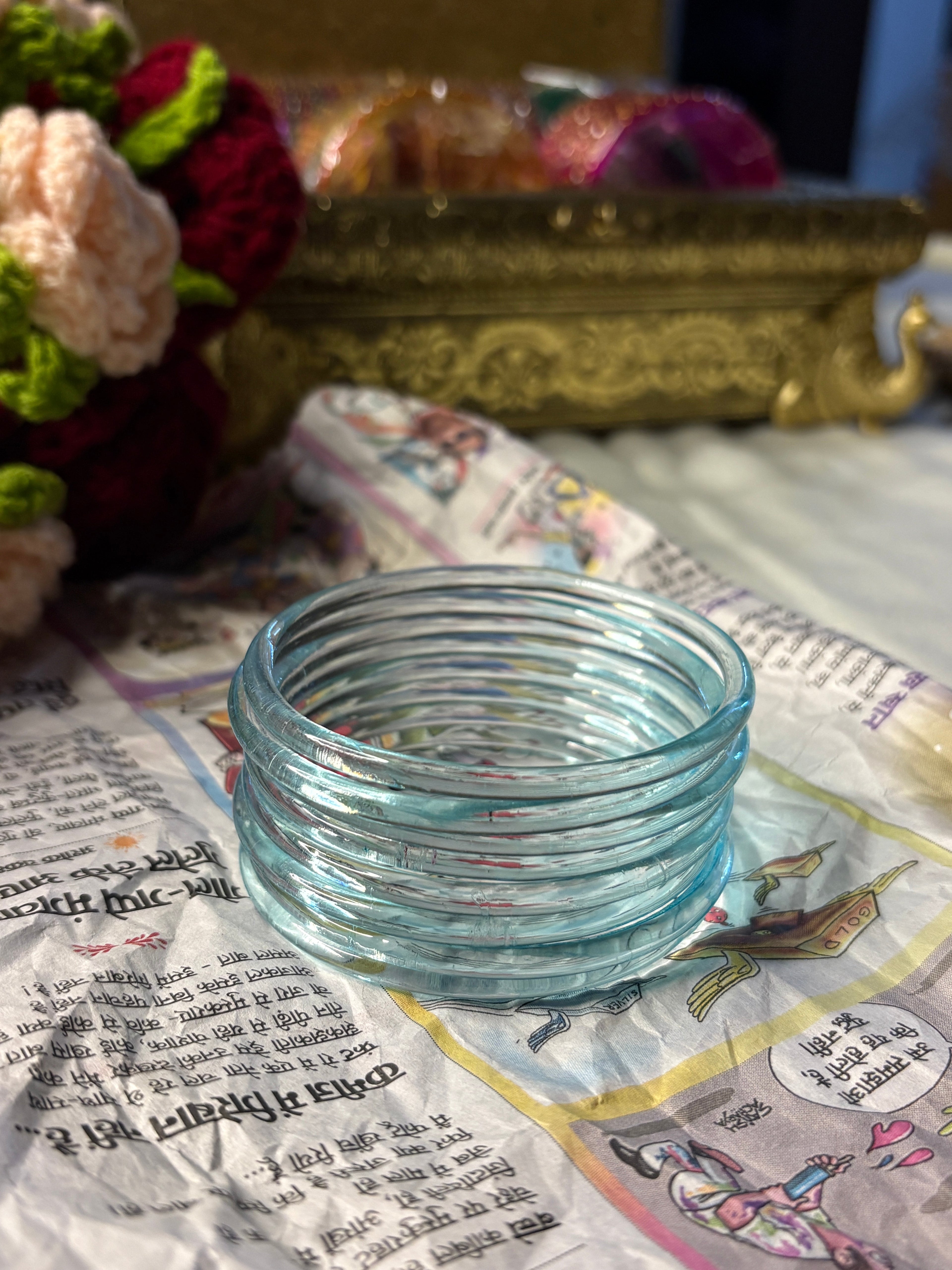 Light Blue Jelly Glass Bangle Box of 4