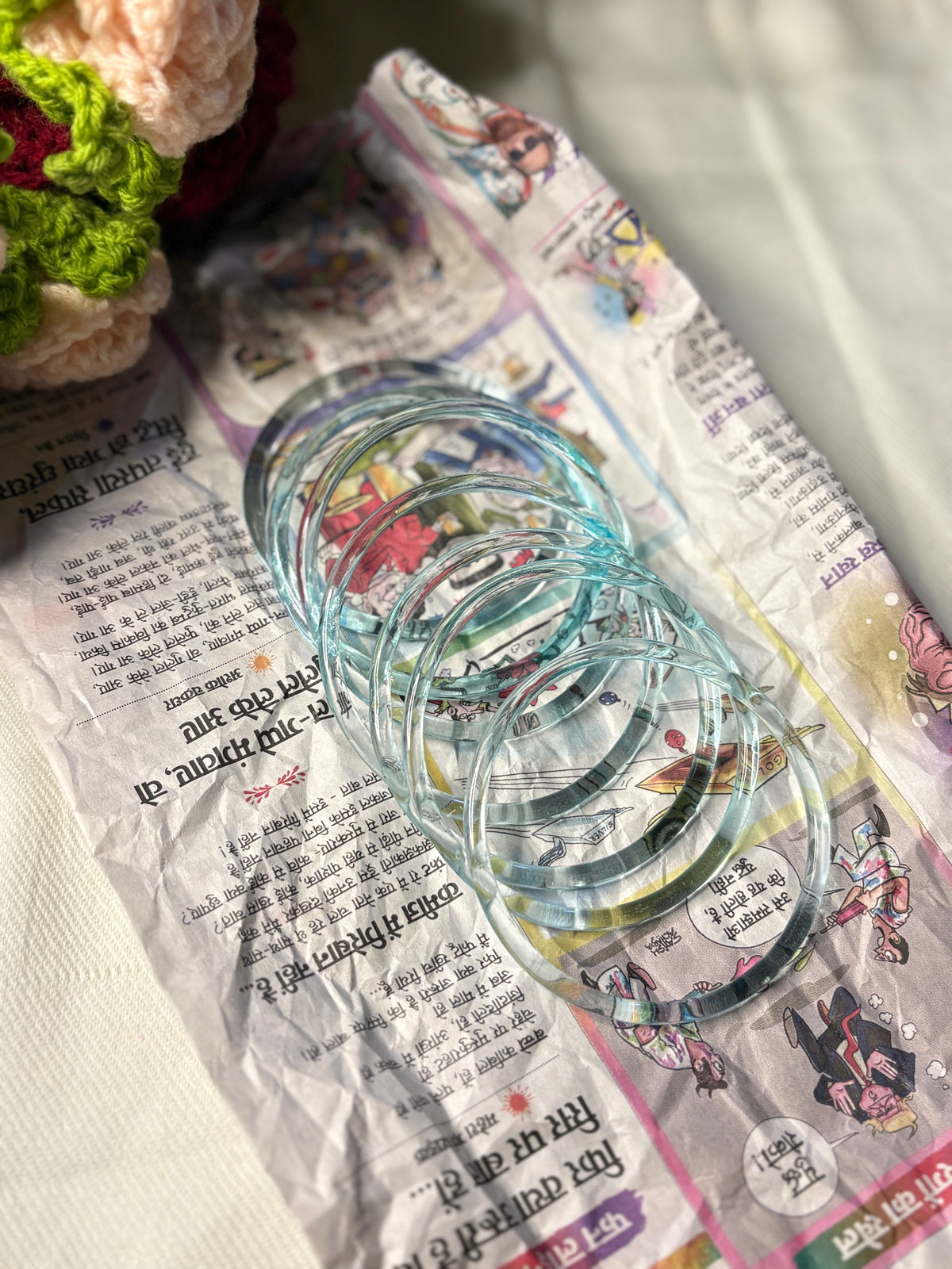 Light Blue Jelly Glass Bangle Box of 4