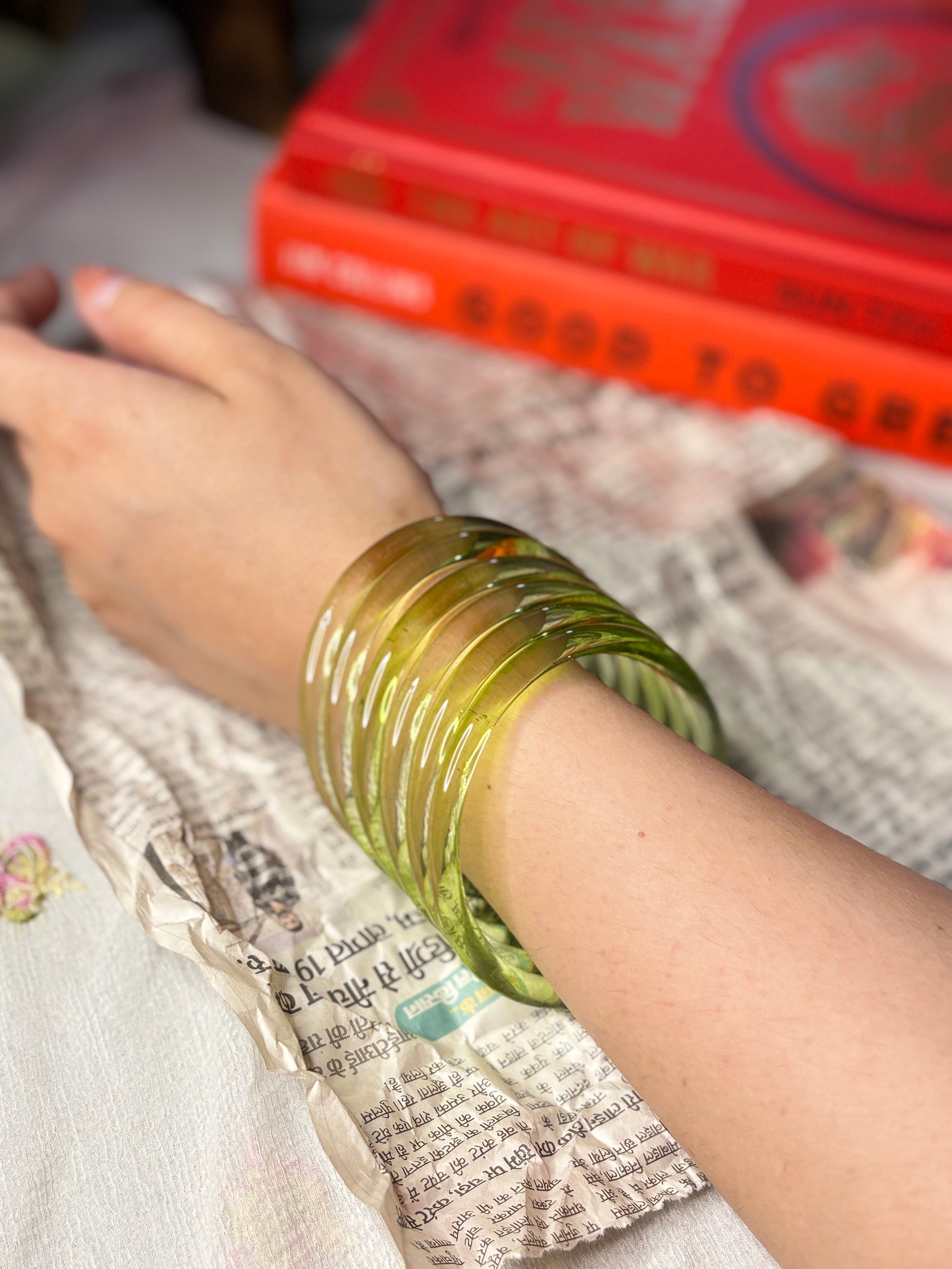 Light Green  6mm Jelly Glass Bangle Box of 4