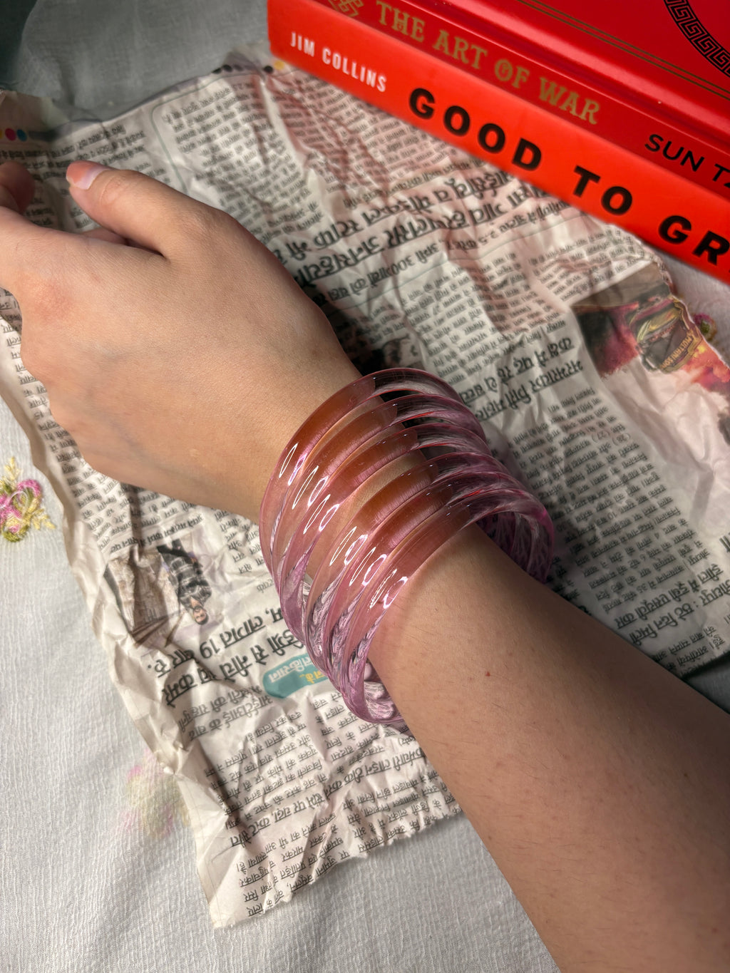Light Pink 6mm Jelly Glass Bangle Box of 4